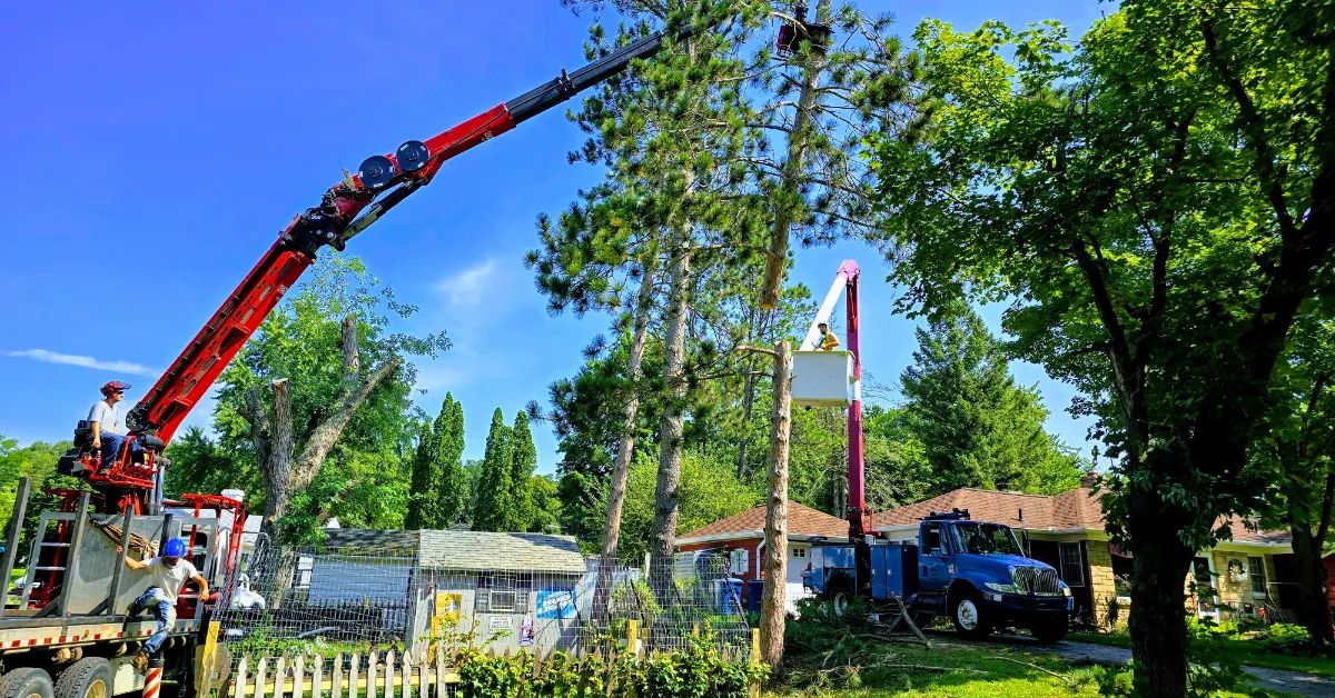 Certified crew performing safe tree removal in Calhoun County, MI